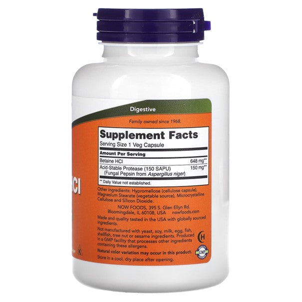 NOW Betaine HCl, 648 mg